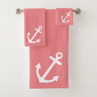 Coral Love Anchor Nautical Bath Towel Set