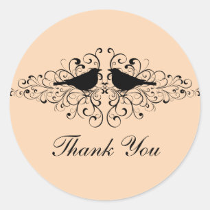 Coral Love Bird Swirls Thank You Stickers