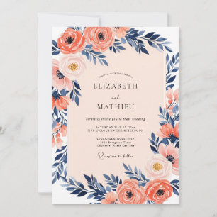 Coral Luminous Indigo Spring Wedding Invitation