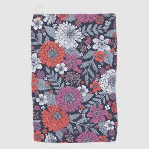 Coral, Magenta & Blue Zinnias Floral Golf Towel