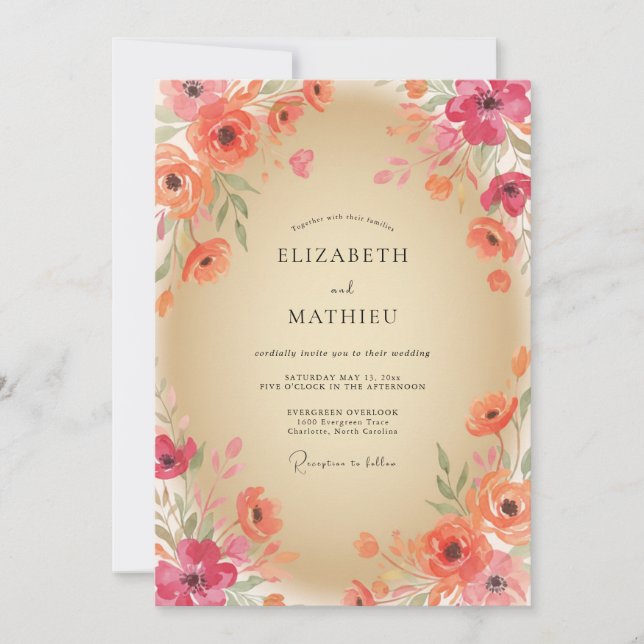 Coral Magenta Petal Wedding Invitation (Front)