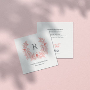 Coral Magnolia Wreath Monogram social media icon Square Business Card