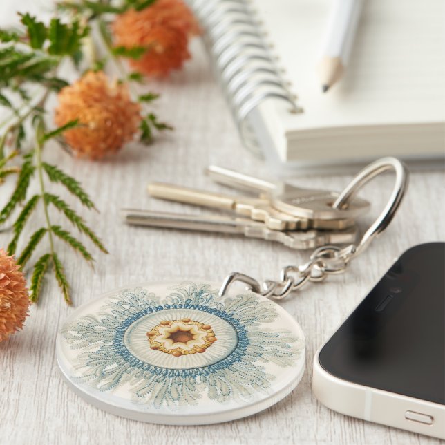 Coral Mandala Pattern Key Ring (Front Right)