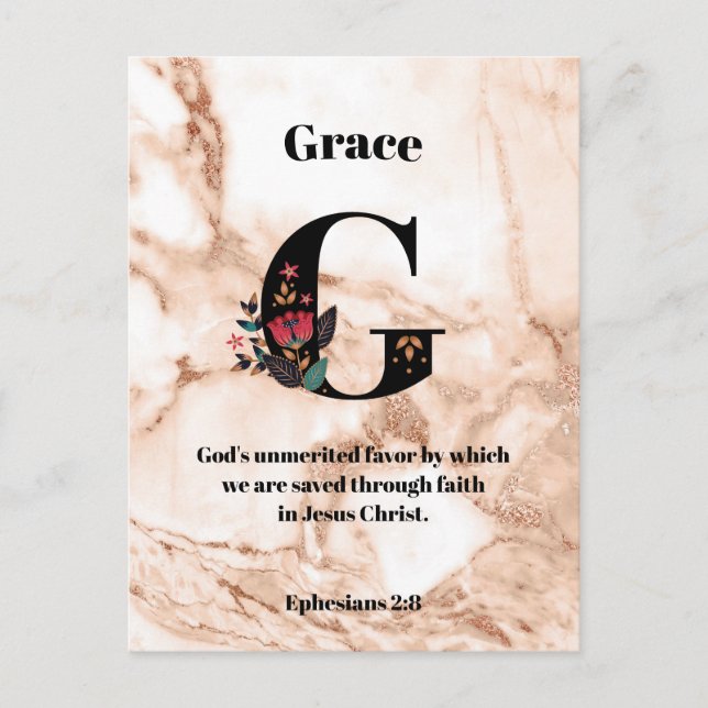 Coral Marble G Monogram Personalised Scripture Postcard (Front)