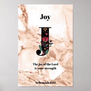 Coral Marble Glitter J Monogram Custom Quote/Name Poster