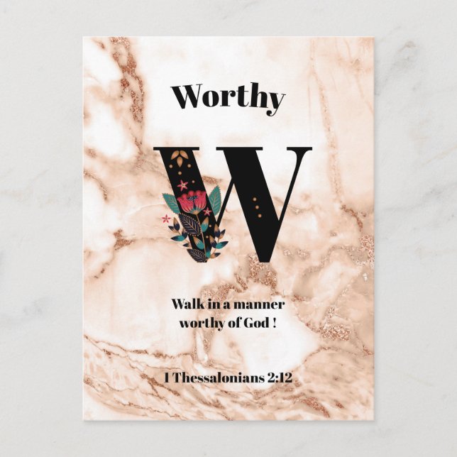 Coral Marble W Monogram Personalised Scripture Postcard (Front)