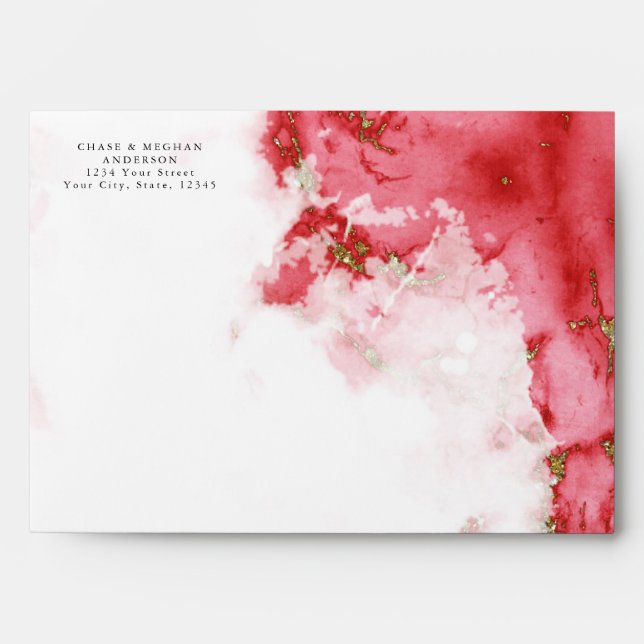 Coral Marbled Watercolor Geode  BarefootBride™ Envelope (Front)