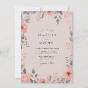 Coral Mauve Wildflower Wedding Invitation