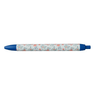 Coral Meadow Floral Pattern Blue Ink Pen