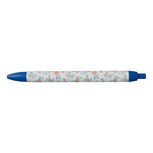 Coral Meadow Floral Pattern Blue Ink Pen (Front)