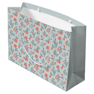 Coral Meadow Floral Pattern Large Gift Bag