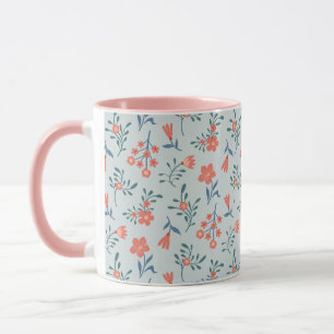 Coral Meadow Floral Pattern Mug