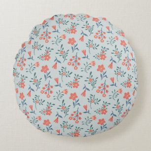 Coral Meadow Floral Pattern Round Cushion