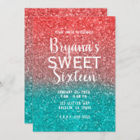 Coral Melon Orange Teal Aqua Glitter Sweet 16