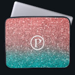 Coral Melon Orange Teal Aqua Green Sparkly Glitter Laptop Sleeve<br><div class="desc">Custom design</div>