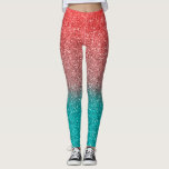Coral Melon Orange Teal Aqua Green Sparkly Glitter Leggings<br><div class="desc">Leggings.</div>