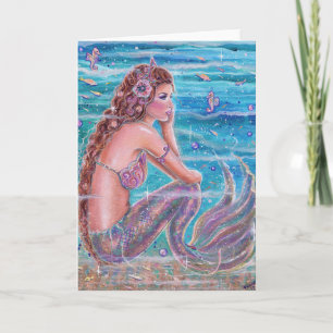 Coral mermaid with seahorse by Renee Lavoie Card
