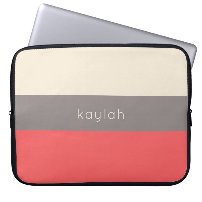 Coral Minimalist Colour Block Pattern with Name Laptop Sleeve (Front)