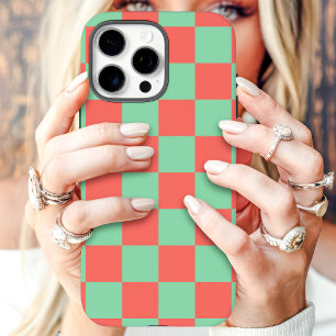 Coral Mint Chequerboard iPhone 16 Pro Max Case