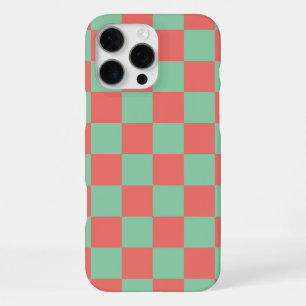 Coral Mint Chequerboard iPhone 16 Pro Max Case