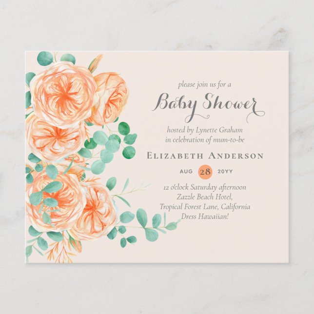 Coral Mint Floral Baby Shower Invites BUDGET (Front)