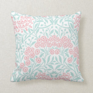 Coral Mint Floral Damask Pattern Cushion