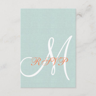 Coral Mint Green Linen Rustic Wedding RSVP Card