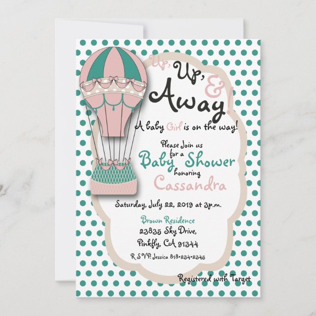 Coral & Mint Hot Air Balloon Baby shower Invitation (Front)