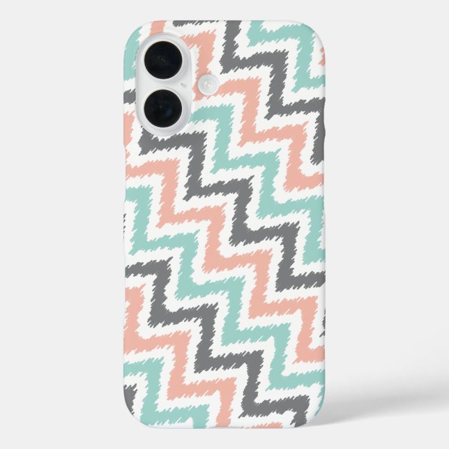 Coral Mint Linen Diagonal Zigzag Ikat Pattern Case-Mate iPhone Case (Back)