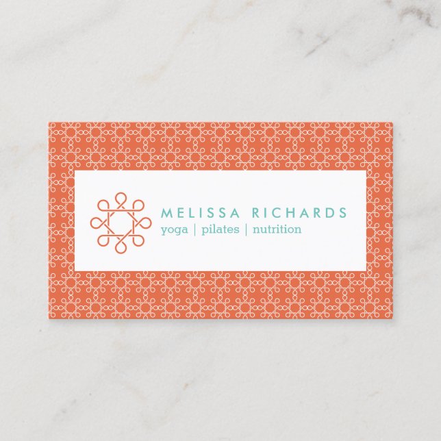 Coral/Mint Woven Design for Fitness and Yoga Business Card (Front)