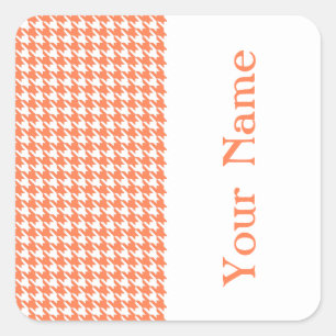 Coral Modern Houndstooth with name Square Sticker