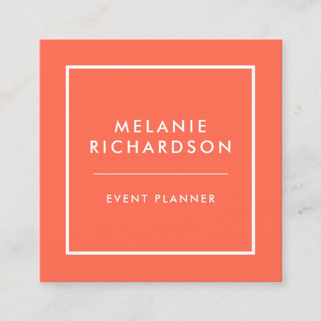 Coral Modern Minimalist Professional Square Business Card (Front)
