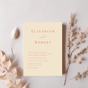 Coral Modern Minimalist Script Wedding Invitation