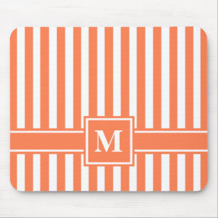 Coral Modern Stripe with Monogram Mouse Mat