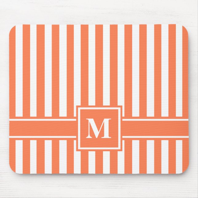 Coral Modern Stripe with Monogram Mouse Mat (Front)