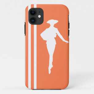 Coral Modern Stripes with Fashion Silhouette iPhone 11 Case