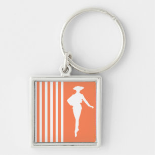 Coral Modern Stripes with Fashion Silhouette Key Ring