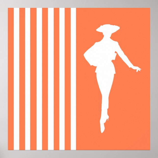 Coral Modern Stripes with Fashion Silhouette Poster (Front)