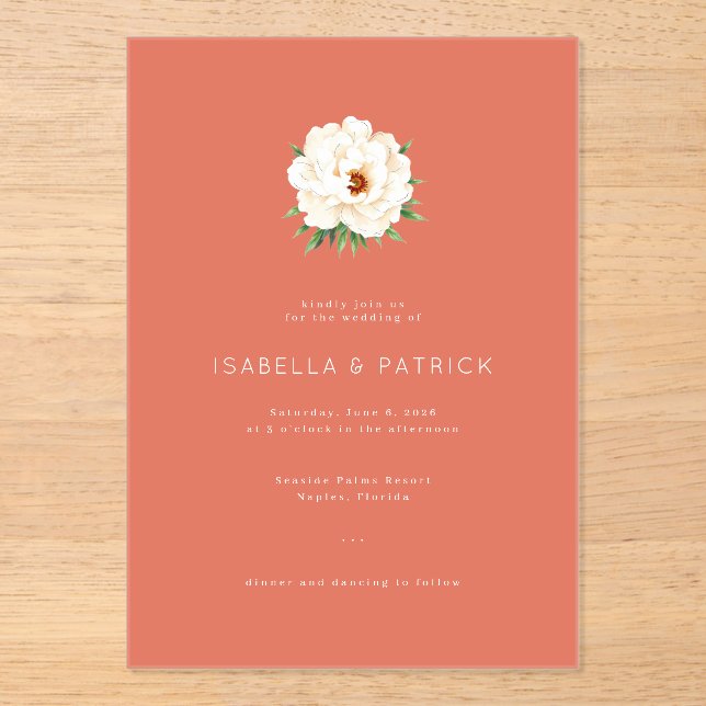 Coral Moderne Wedding Acrylic Invitations (Front)