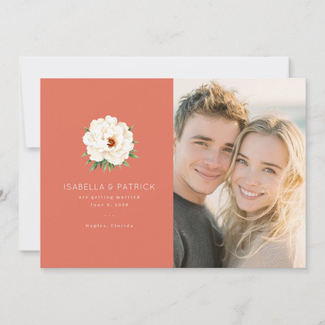 Coral Moderne Wedding Save The Date (Front)
