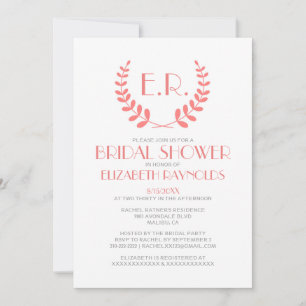 Coral Monogram Bridal Shower Invitations
