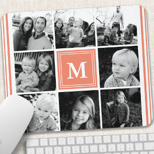 Coral Monogram Family Photo Collage Mouse Mat