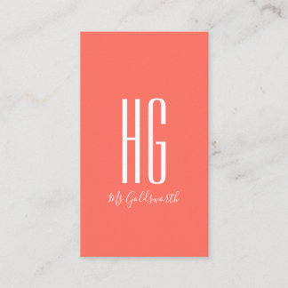Coral Monogram Modern Business Card