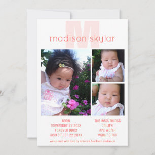 Coral Monogram Simple Adoption 3 Photo Collage Announcement