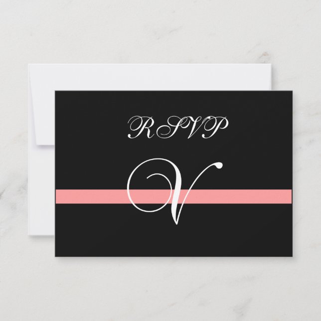 Coral Monogram V Wedding RSVP Card (Front)