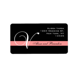 Coral Monogram V Wedding RSVP Returns Address Label
