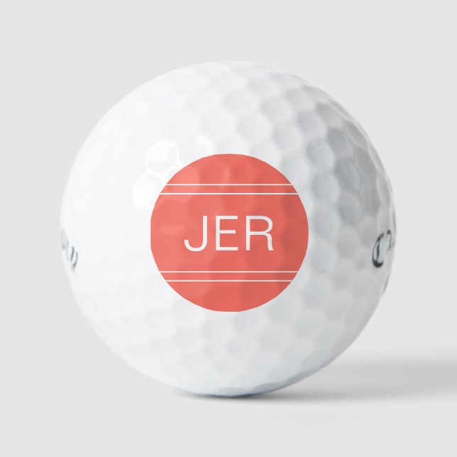 Coral Monogrammed Initial Personalised Golfer Golf Balls (Front)