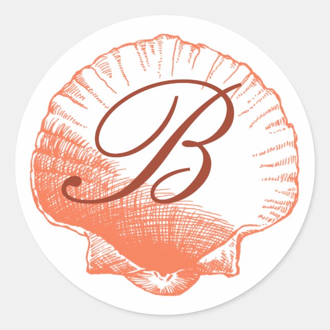 Coral Monogrammed Sea Shell Sticker (Front)