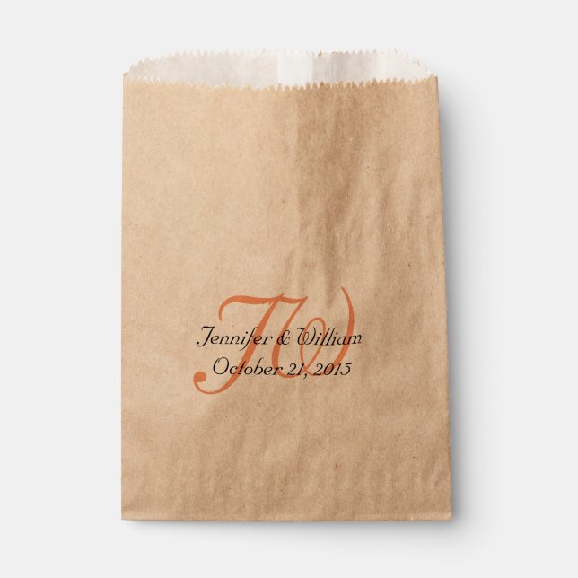 Coral Monogrammed Wedding Favour Bag (Front)