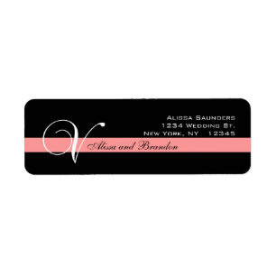 Coral MonogramV Wedding Invite Return Address